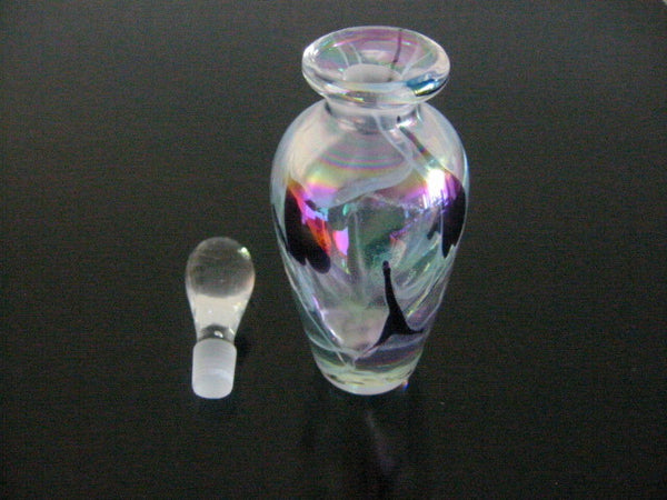Iridiscent Apothecary Glass Decanter Floral Etching Perfume Bottle - Designer Unique Finds 