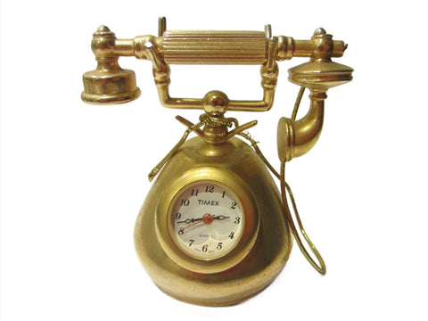 Timex Miniature Golden Phone Brass Quartz Clock Japan Movement - Designer Unique Finds 
 - 1