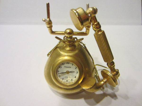 Timex Miniature Golden Phone Brass Quartz Clock Japan Movement - Designer Unique Finds 
 - 2
