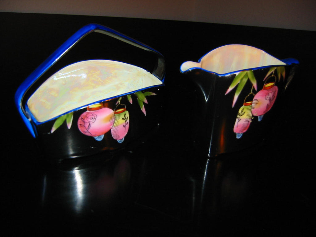Japan Noritake Luminous Porcelain Sugar Basket Creamer Decorative Lanterns - Designer Unique Finds 