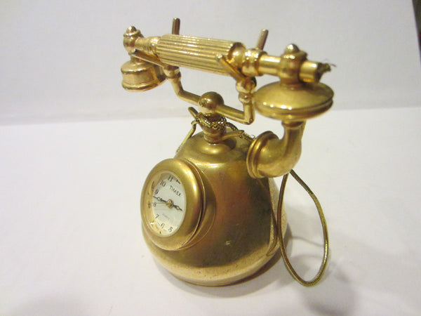 Timex Miniature Golden Phone Brass Quartz Clock Japan Movement - Designer Unique Finds 
 - 6