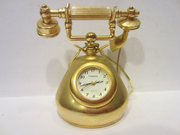 Timex Miniature Golden Phone Brass Quartz Clock Japan Movement - Designer Unique Finds 
 - 3