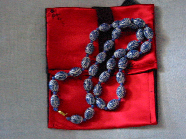 Asian Glass Beads Blue White Hand Knotted Strand Gold Clasp Necklace - Designer Unique Finds 
 - 3