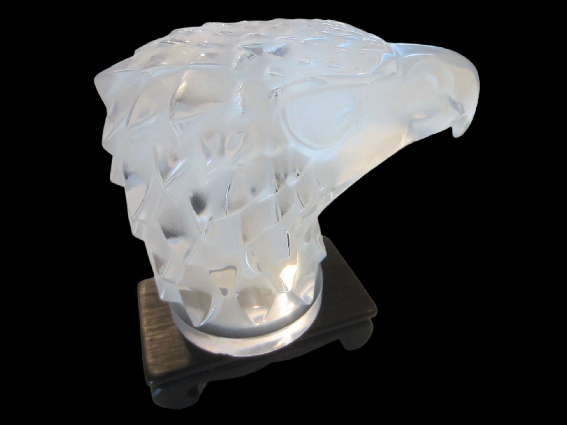 Lalique France Eagle Head Crystal Signed Mascot Tete d Aigle