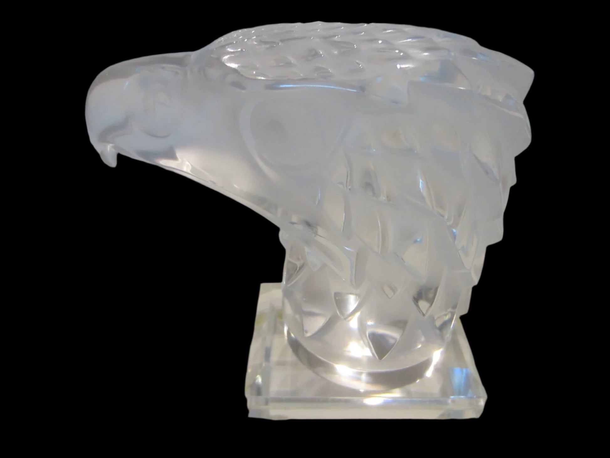 Lalique France Eagle Head Crystal Signed Mascot Tete d Aigle