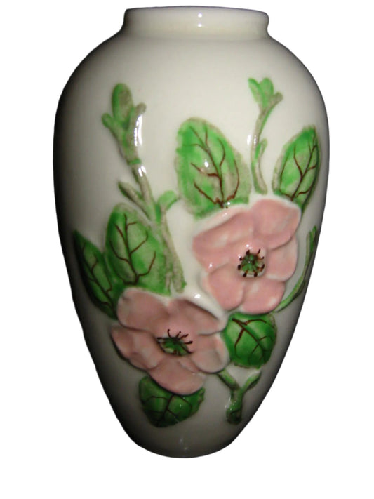 Hull Pottery Rosella Flower Vase Pink Rose Green Stem Design - Designer Unique Finds 
