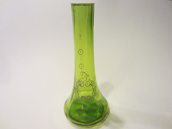 Hand Blown Kelly Green Glass Bud Vase Decorated Beading Enameling - Designer Unique Finds 
 - 3