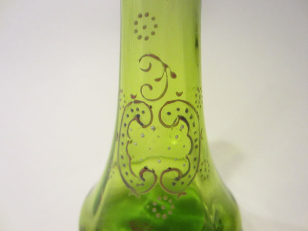 Hand Blown Kelly Green Glass Bud Vase Decorated Beading Enameling - Designer Unique Finds 
 - 1