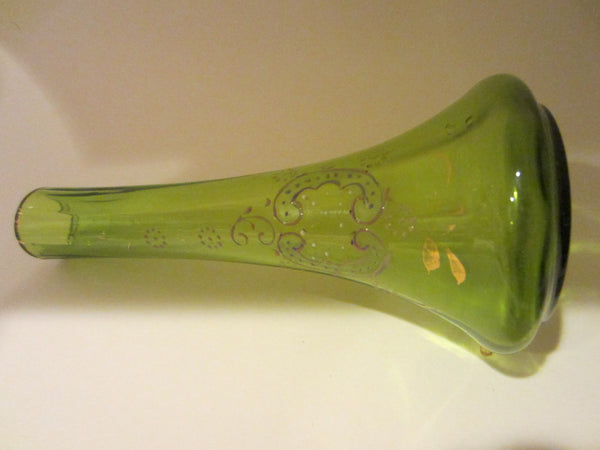 Hand Blown Kelly Green Glass Bud Vase Decorated Beading Enameling - Designer Unique Finds 
 - 2