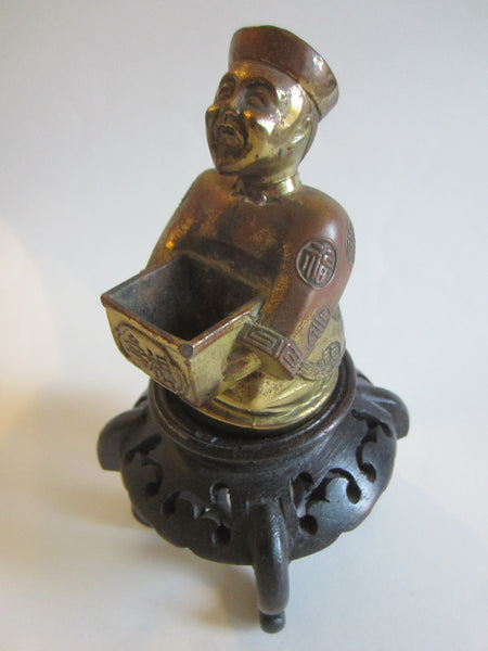 Brass Incense Figure Marked Japan Signed In Symbols - Designer Unique Finds 