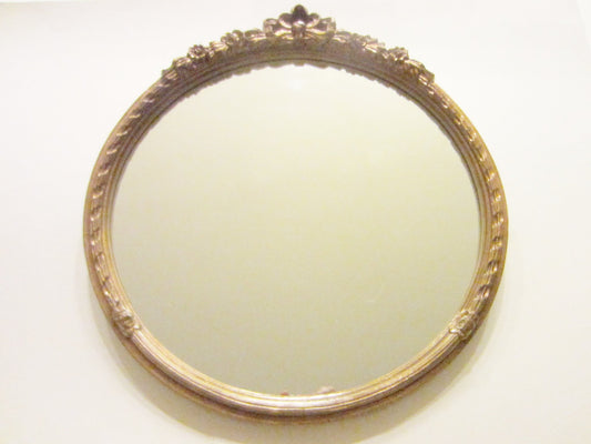 Carolina Mirror Company Round Mirror with Floral Bow Crest Rococo Style - Designer Unique Finds 