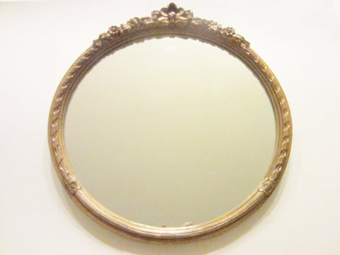 Carolina Mirror Company Round Mirror with Floral Bow Crest Rococo Style - Designer Unique Finds 