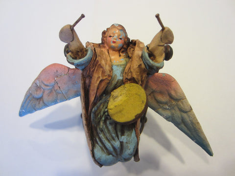 Angelic Drummer Folk Art Paper Mache Hand Crafted Painted Holiday Hanging Ornament