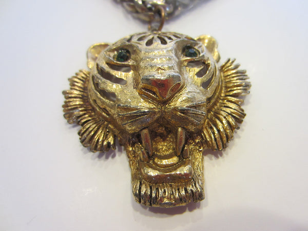 Green Eyes Golden Lion Head Brass Chain Pendant - Designer Unique Finds 
 - 1