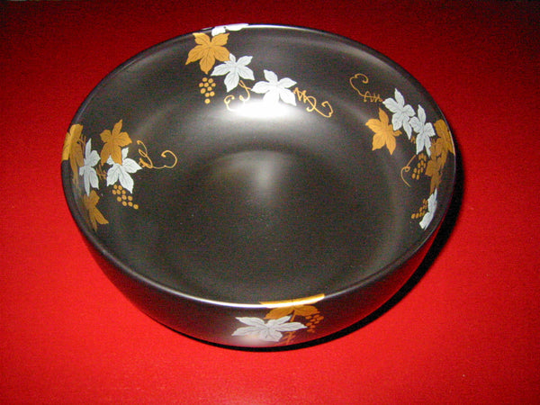 Japan Black Ceramic Bowl Painted Gold Silver Grapevines Artist Signed