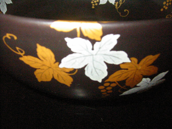 Japan Black Ceramic Bowl Painted Gold Silver Grapevines Artist Signed