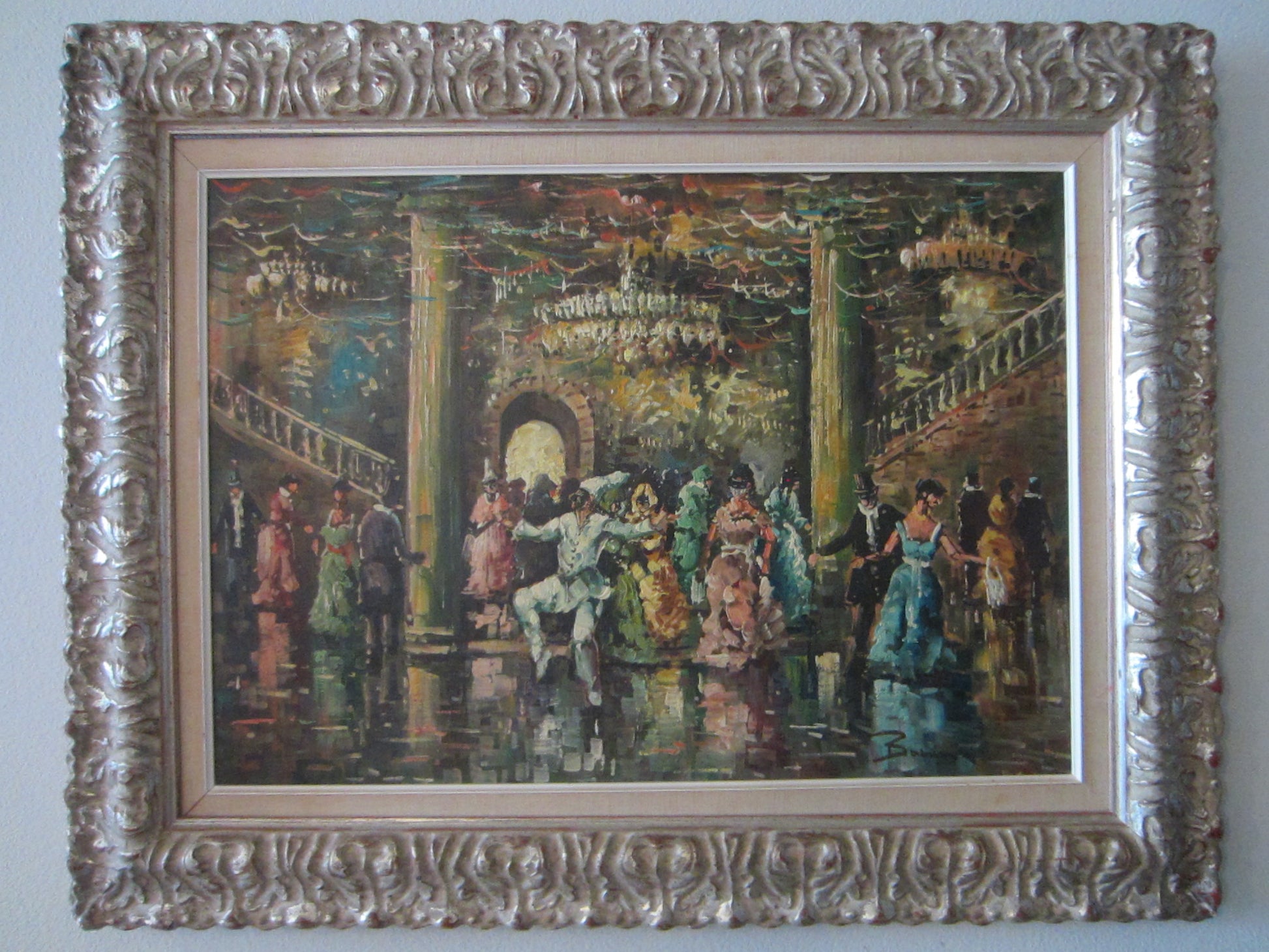 Masquerade Ball Oil On Canvas Signed Bonini Impressionist Painting
