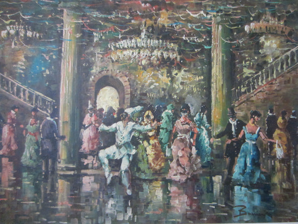 Masquerade Ball Oil On Canvas Signed Bonini Impressionist Painting