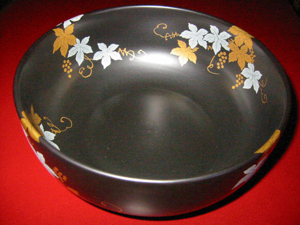 Japan Black Ceramic Bowl Painted Gold Silver Grapevines Artist Signed - Designer Unique Finds 