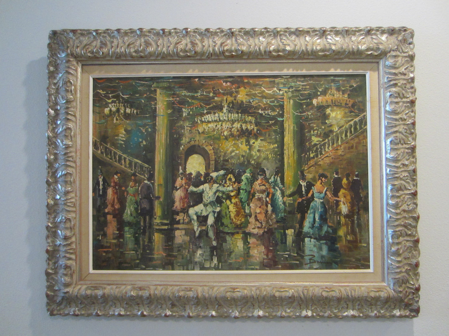 Masquerade Ball Impressionist Oil On Canvas Signed Bonini