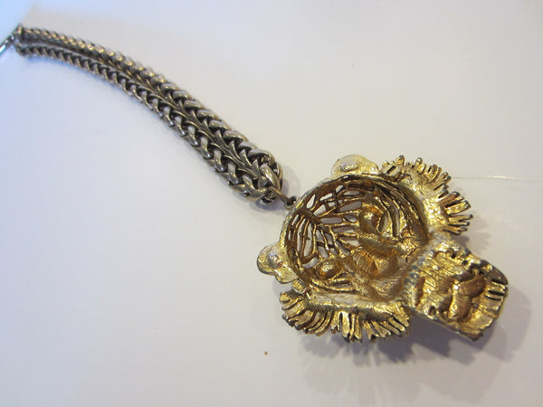 Green Eyes Golden Lion Head Brass Chain Pendant - Designer Unique Finds 
 - 4