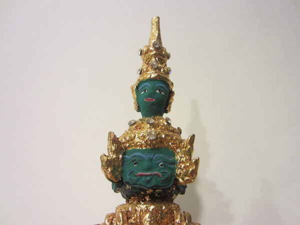 Thai Khon Paper Mache Hand Made Green Jeweled Gold Leaf Mask