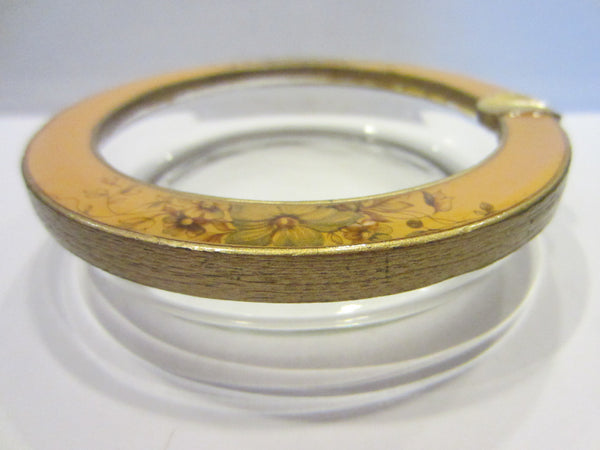 Bucklers Glass Ashtray Bowl Brass Floral Enamel Design