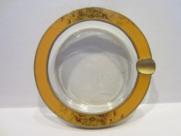 Brass Enameled Glass Ashtray Bowl Floral Ornamentation - Designer Unique Finds 
 - 3