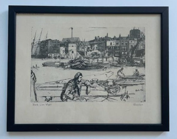 James McNeil Whistler Black Lion Wharf Signed Titled Print Brown Bigelow