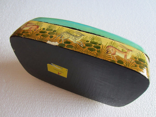 Papier Mache LacquerJewelry Box Made in India Hand Painted Animal Floral Scene - Designer Unique Finds 
 - 6