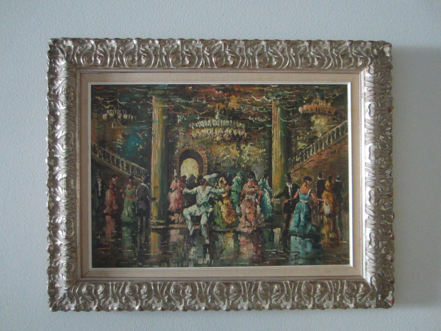 Masquerade Ball Impressionist Oil On Canvas Signed Bonini
