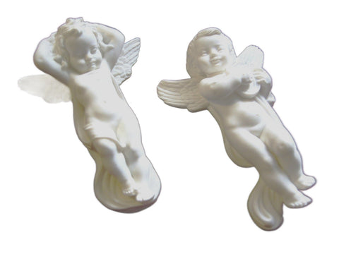 A Giannelli Italy White Cupids Chalk Ware Signed Putti Statues - Designer Unique Finds 