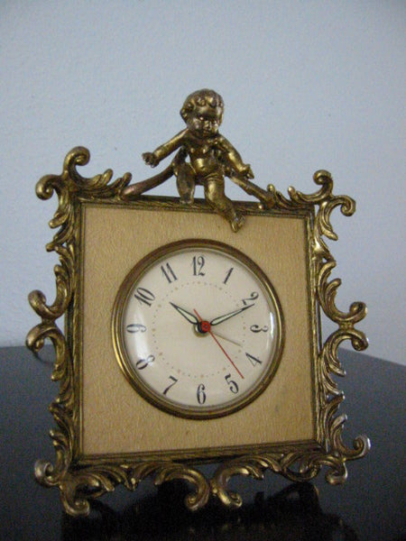Art Deco American Cherub Crest Brass Electric Clock - Designer Unique Finds 
 - 3