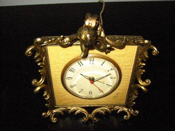 Art Deco American Cherub Crest Brass Electric Clock - Designer Unique Finds 
 - 1