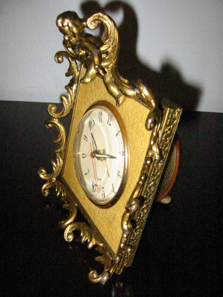 Art Deco American Cherub Crest Brass Electric Clock - Designer Unique Finds 
 - 2