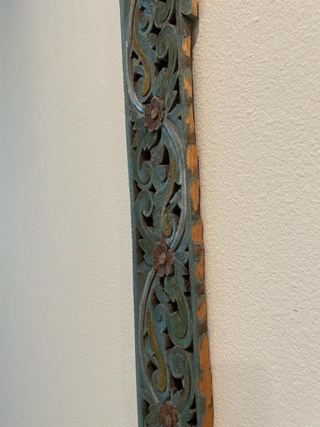 Folk Art Tribal Primitive Hand Painted Floral Carving Panel