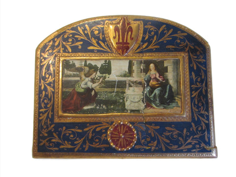 Art Deco Italian Angelic Gilt Paper Plaque Symbolizing Coat of Arm