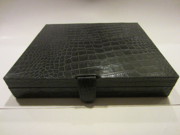Crocodile Style Black Leather Cigar Box Humidor Interior - Designer Unique Finds 
 - 2