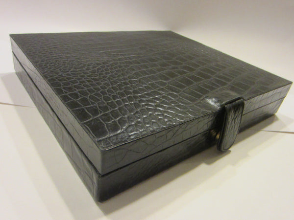 Crocodile Style Black Leather Cigar Box Humidor Interior - Designer Unique Finds 
 - 3