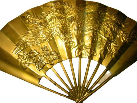 Dragon Phoenix relief Decorating Brass Fan - Designer Unique Finds  - 1