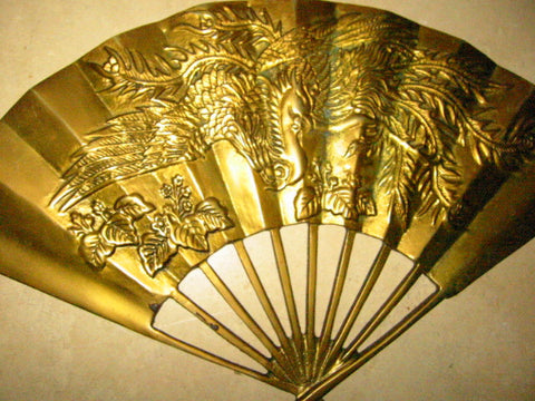Dragon Phoenix relief Decorating Brass Fan - Designer Unique Finds  - 1