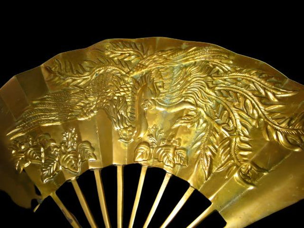 Brass Chinese Fan Modernist Dragon Phoenix Decoration - Designer Unique Finds 
 - 4