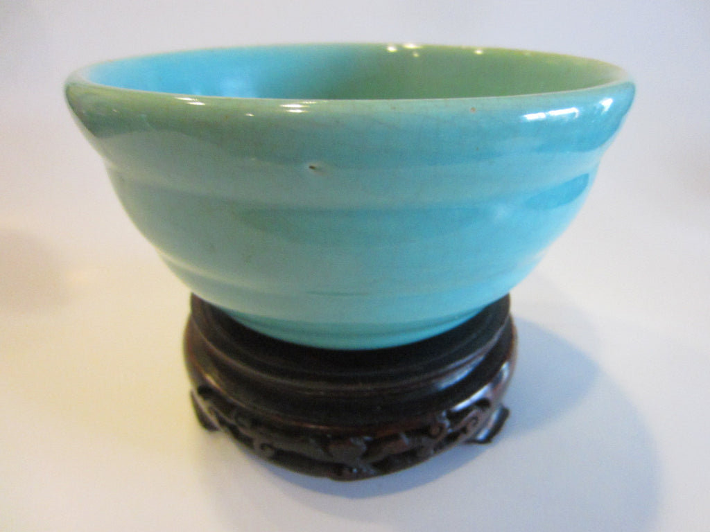 Bauer USA Blue Ring Ware Signed Pottery Bowl - Designer Unique Finds 
 - 1