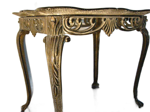 W H Howell Glass Top Bronze Art Deco Accent Table - Designer Unique Finds 