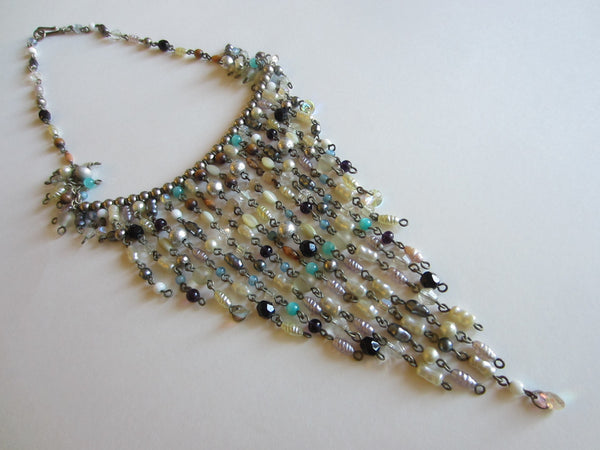 Folk Art Choker Necklace Fresh Water Pearls Wire Drops - Designer Unique Finds 
 - 1