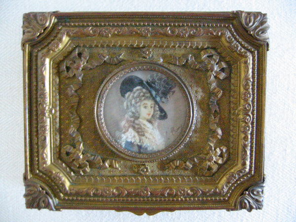 French Gilt Bronze Humidor Box Mounted Signed Painting Portrait - Designer Unique Finds 
 - 3