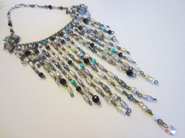Folk Art Choker Necklace Fresh Water Pearls Wire Drops - Designer Unique Finds 
 - 7