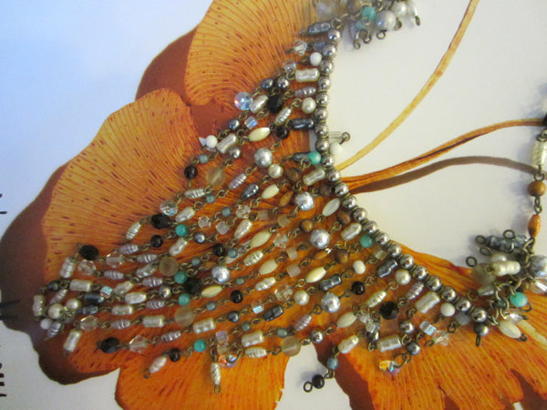 Folk Art Choker Necklace Fresh Water Pearls Wire Drops - Designer Unique Finds 
 - 3