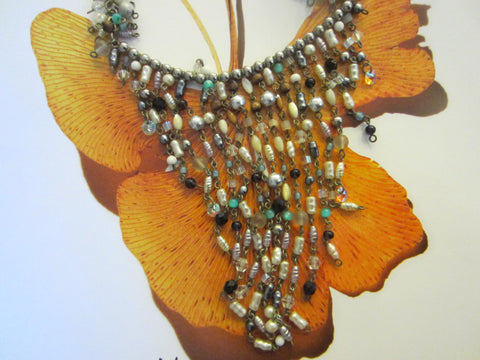 Folk Art Choker Necklace Fresh Water Pearls Wire Drops - Designer Unique Finds 
 - 2