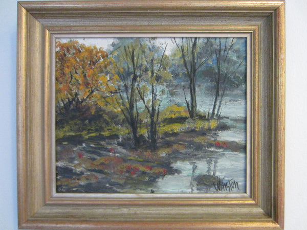 Autumn Landscape Impressionist Painting On Board Signed Winston
